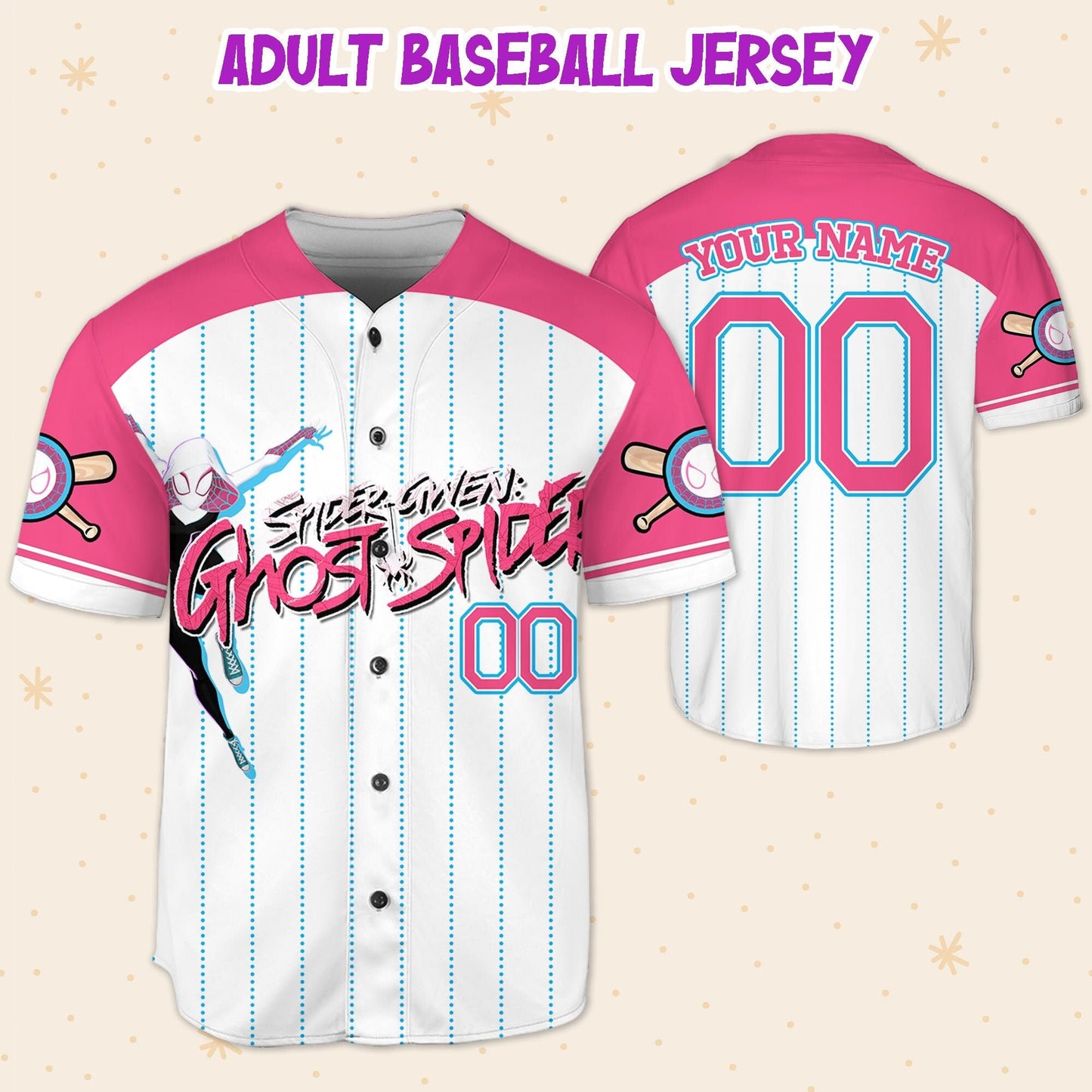 Custom Spider Man Gwen Pink Cute Baseball Jersey for Kids, Youth, Adult