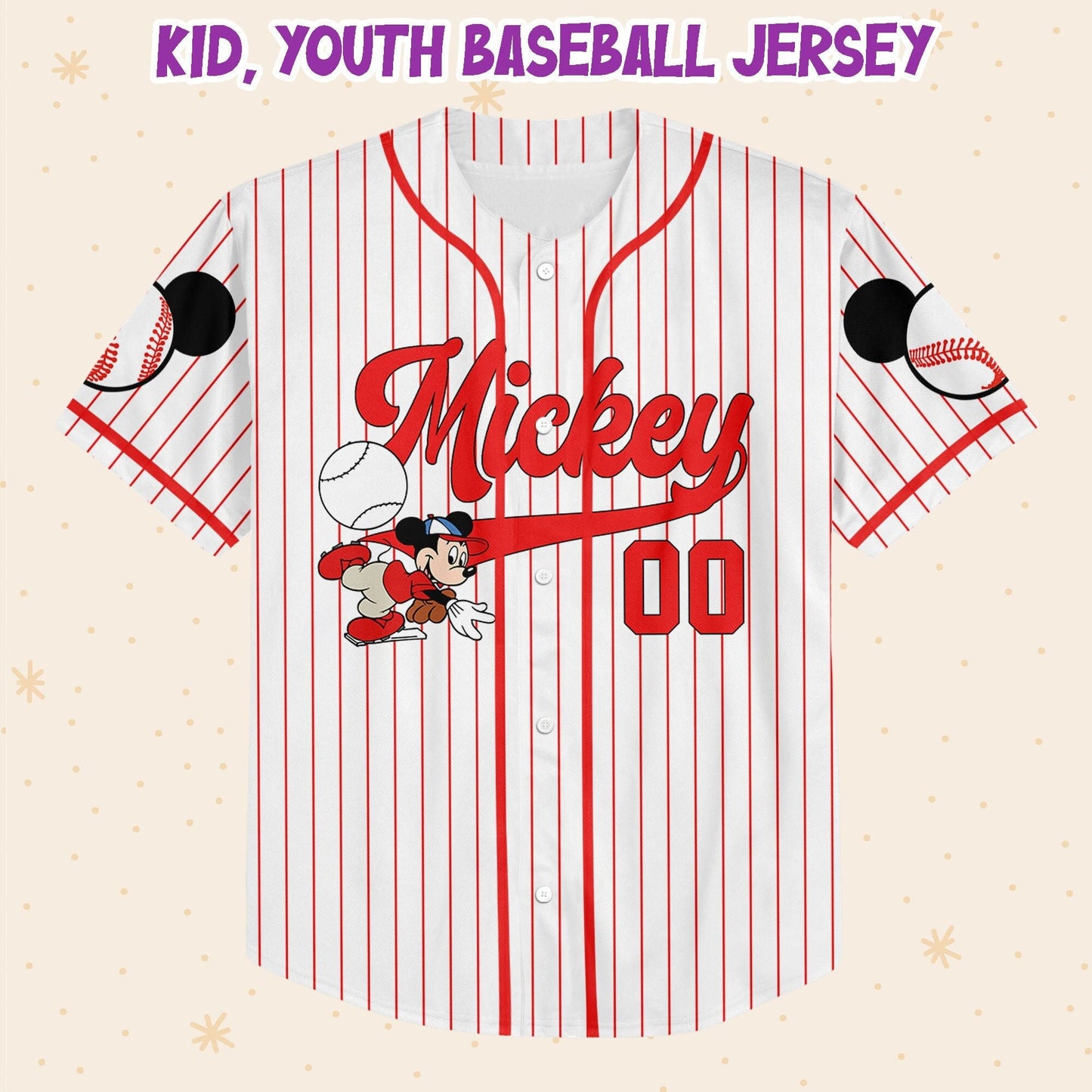 Personalize Disney Mickey Play Baseball Jersey for Kids, Youth, Adult