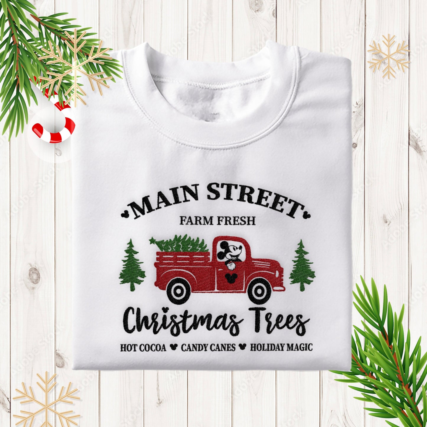 Main Street Christmas Trees Disney Embroidered Sweatshirt