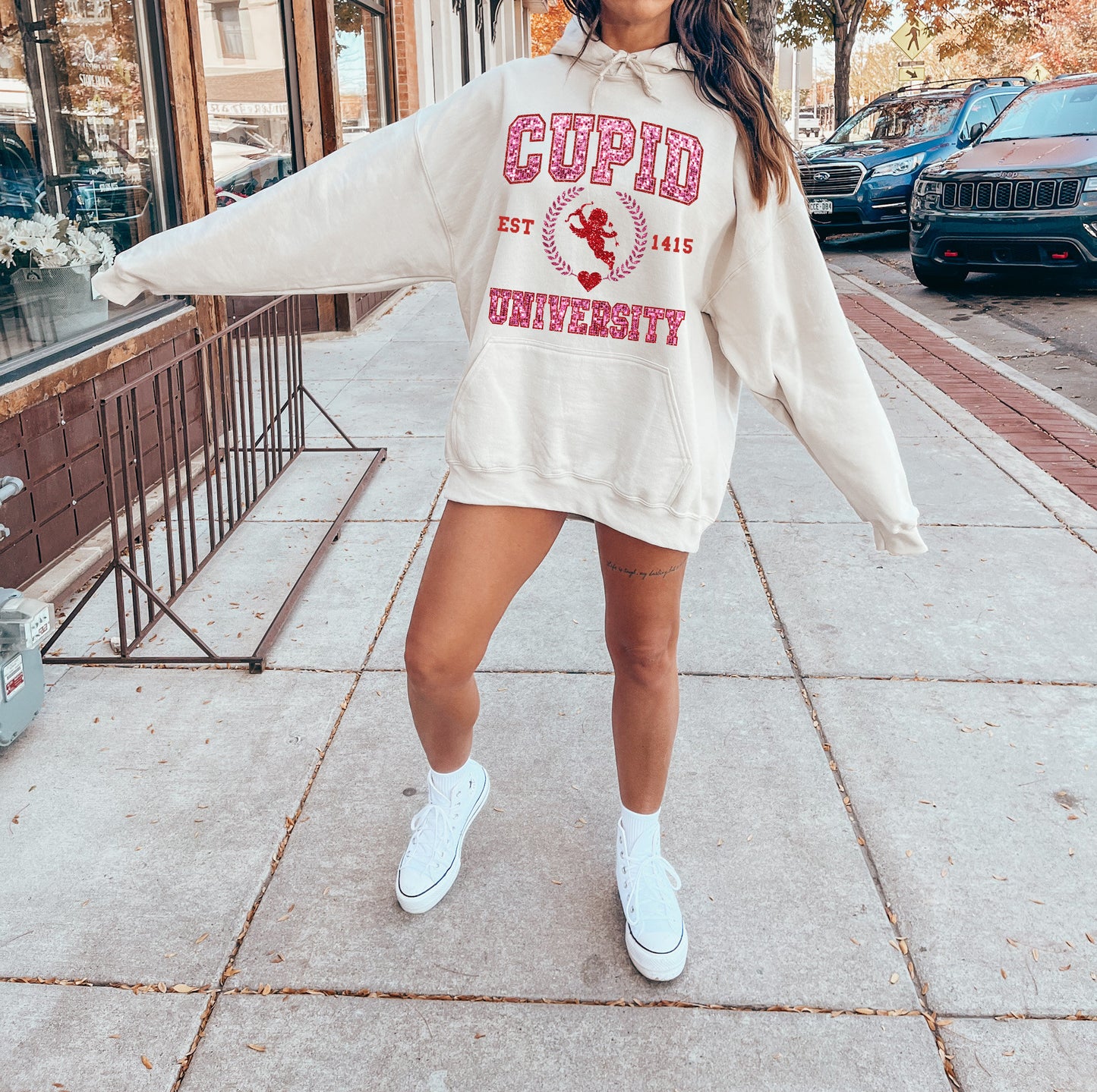 Faux Sequin Cupid University Sweatshirt