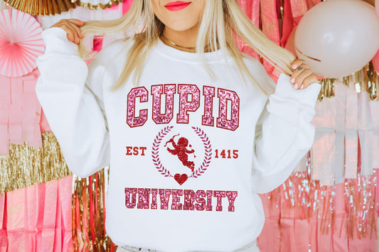 Faux Sequin Cupid University Sweatshirt