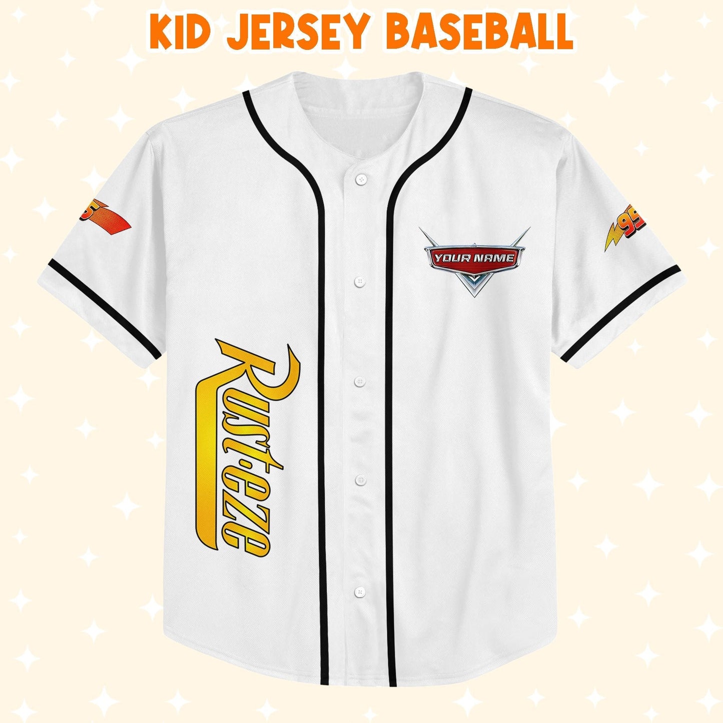 Personalize Cars Lightning McQueen Pit Crew Baseball Jersey for Kids, Youth, Adult