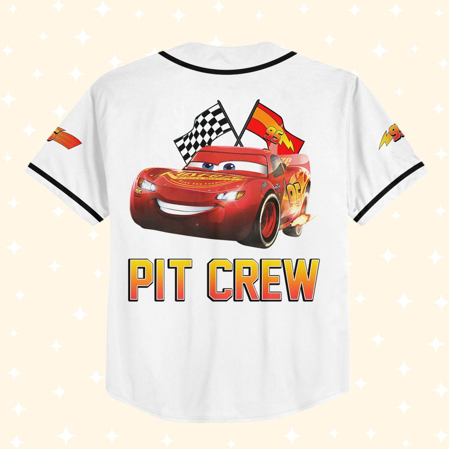 Personalize Cars Lightning McQueen Pit Crew Baseball Jersey for Kids, Youth, Adult