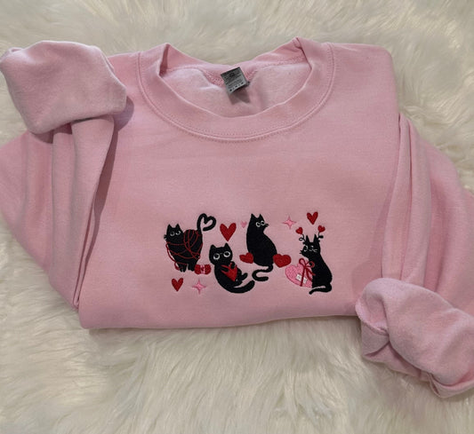 Cat Love Embroidered Sweatshirt