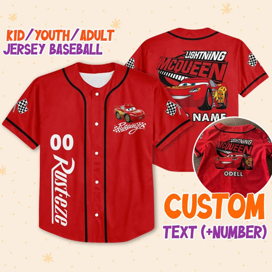 Personalize Lightning Mcqueen Disney Baseball Jersey for Kids, Youth, Adult