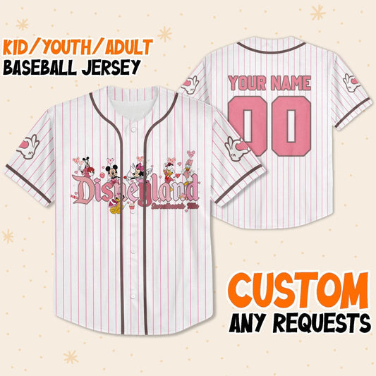 Personalize Disney Mickey Friends Disneyland Baseball Jersey for Kids, Youth, Adult