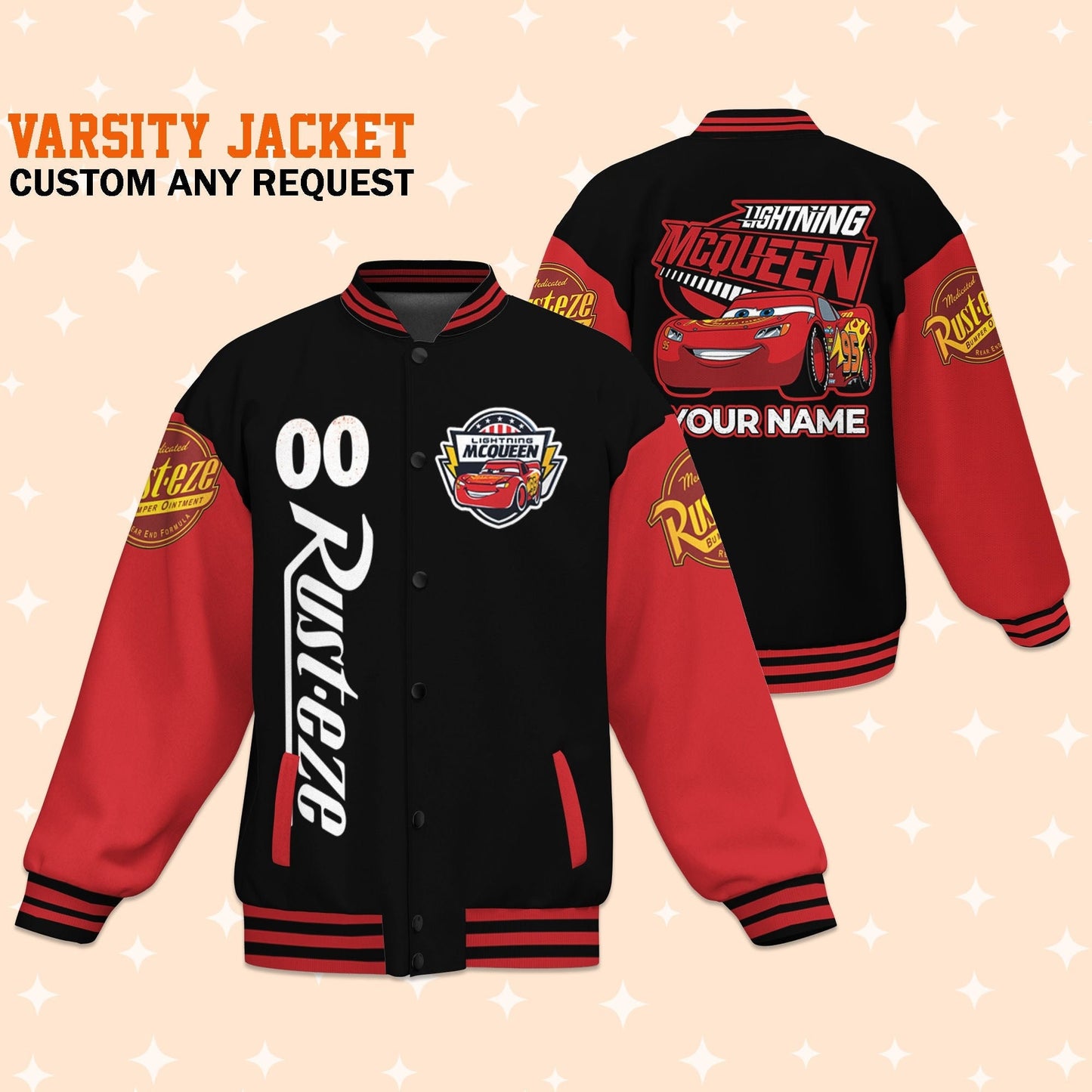 Custom Cars Lightning McQueen Black Varsity Jacket