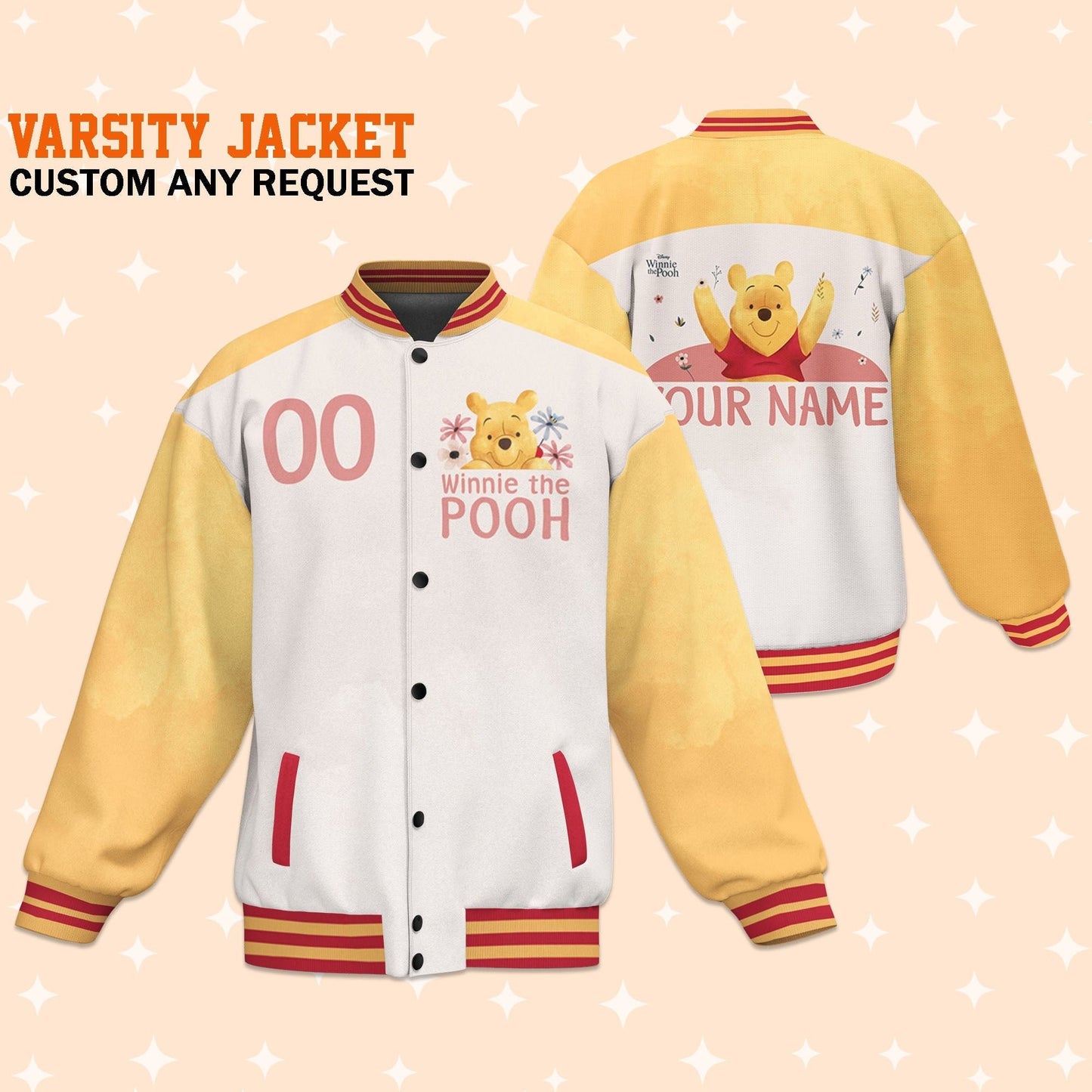 Custom Winnie the Pooh Flower Varsity Jacket