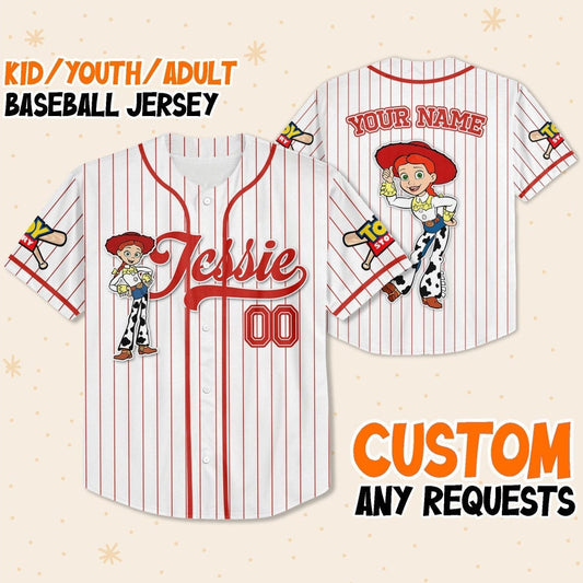 Custom Disney Toy Story Jessie Baseball Jersey for Kids, Youth, Adult