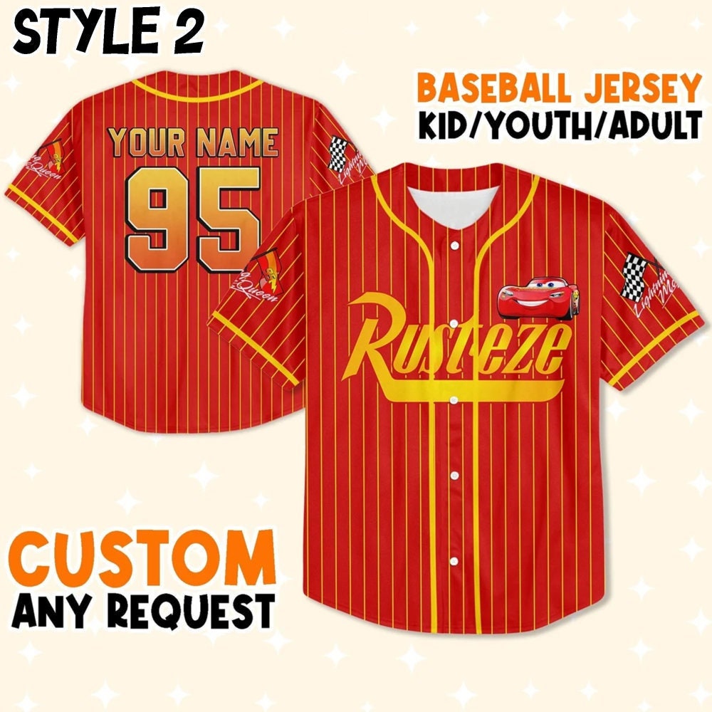 Personalize Disney Cars Lightning Mcqueen Baseball Jersey for Kids, Youth, Adult