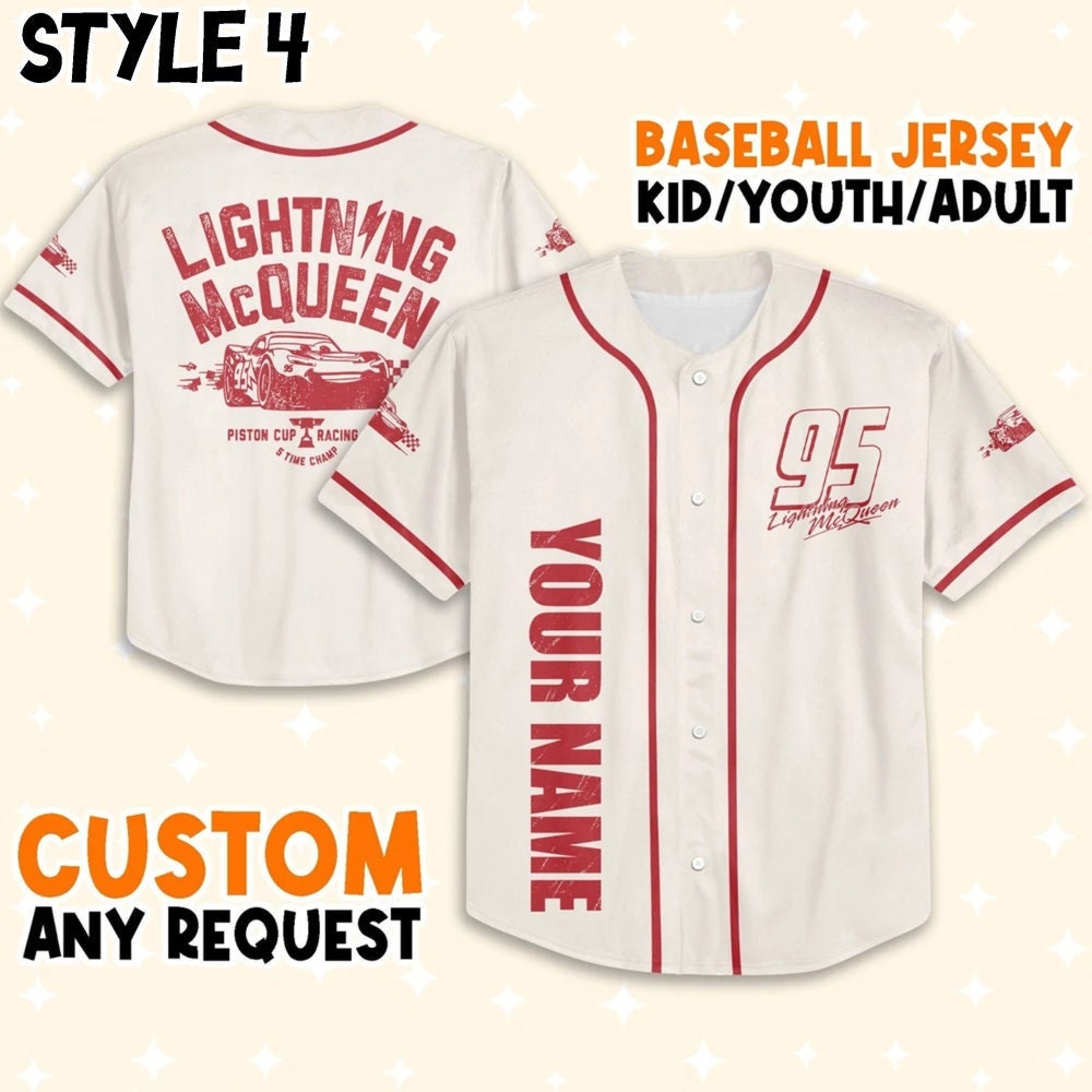 Personalize Disney Cars Lightning Mcqueen Baseball Jersey for Kids, Youth, Adult