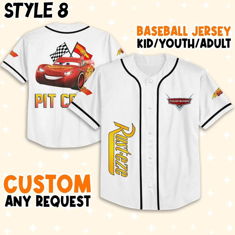 Personalize Disney Cars Lightning Mcqueen Baseball Jersey for Kids, Youth, Adult