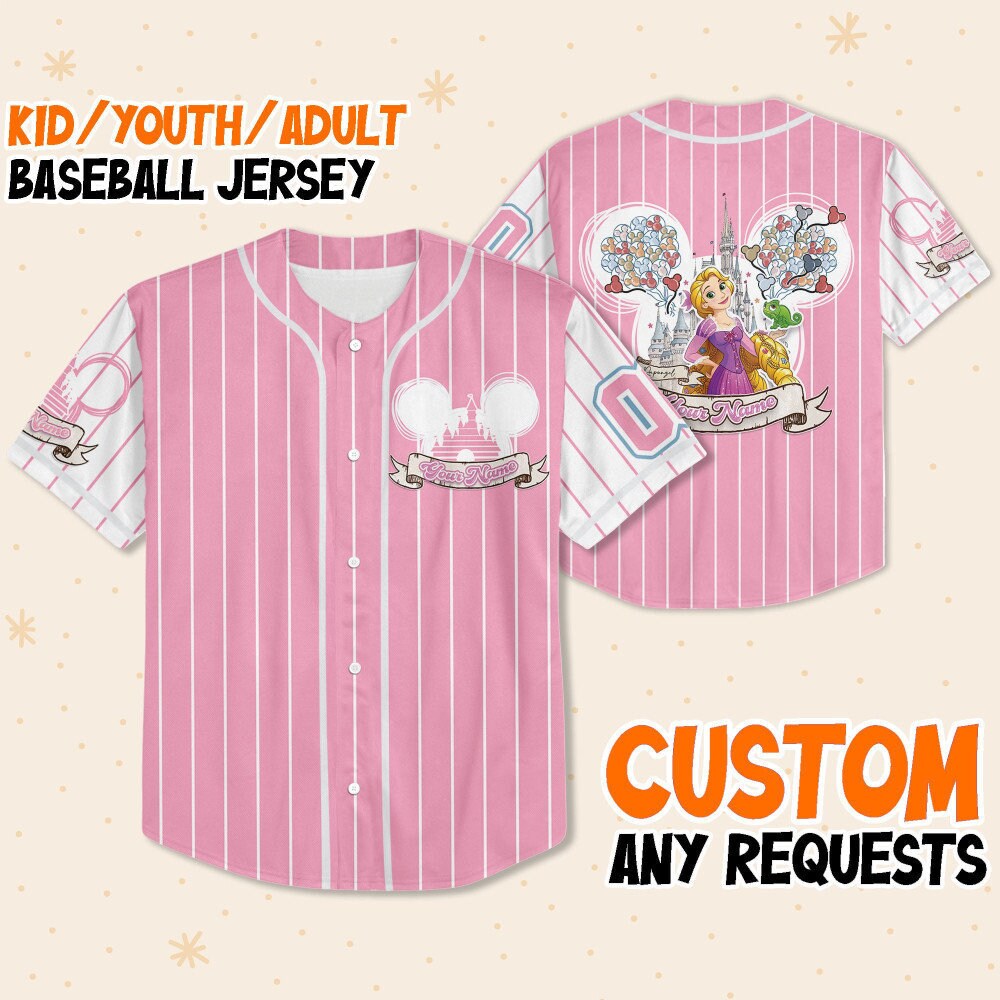 Personalize Princess Disney Rapunzel Baseball Jersey for Kids, Youth, Adult