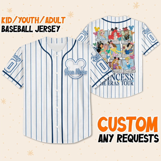 Personalize Retro Disney Princess Baseball Jersey for Kids, Youth, Adult