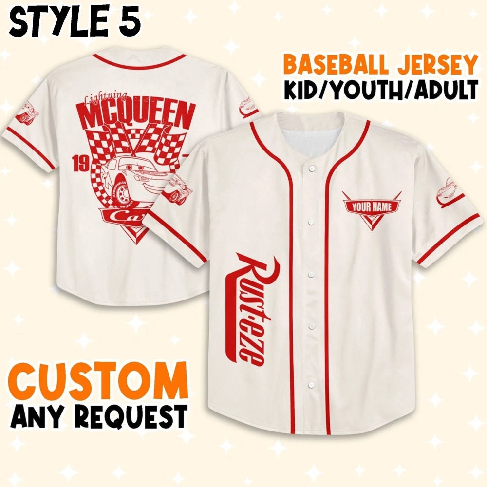 Personalize Disney Cars Lightning Mcqueen Baseball Jersey for Kids, Youth, Adult