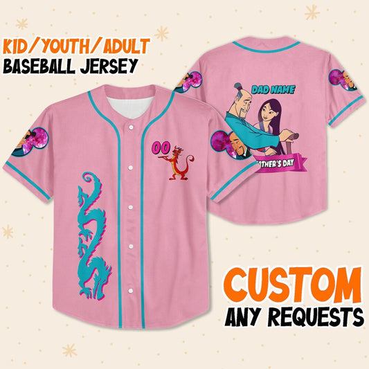 Custom Disney Mulan Baseball Jersey for Kids, Youth, Adult