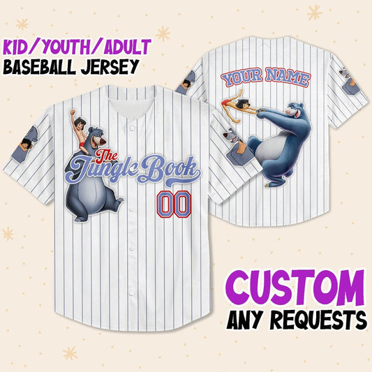 Custom Disney The Jungle Book Stripe Fun Baseball Jersey for Kids, Youth, Adult