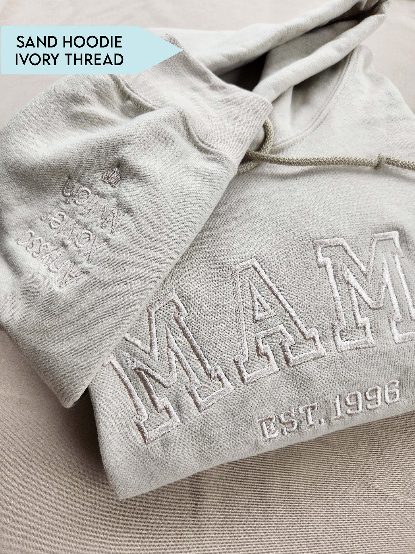 Custom Glitter Embroidered Mama Sweatshirt with Kids Names on Sleeve