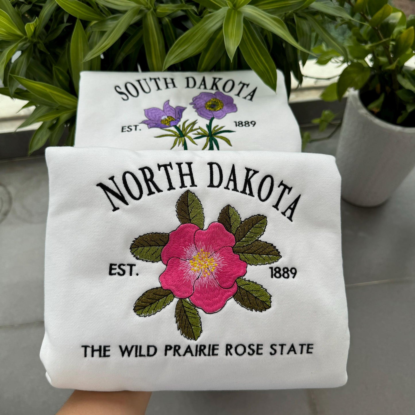 Custom US State Flowers Embroidery Sweatshirt