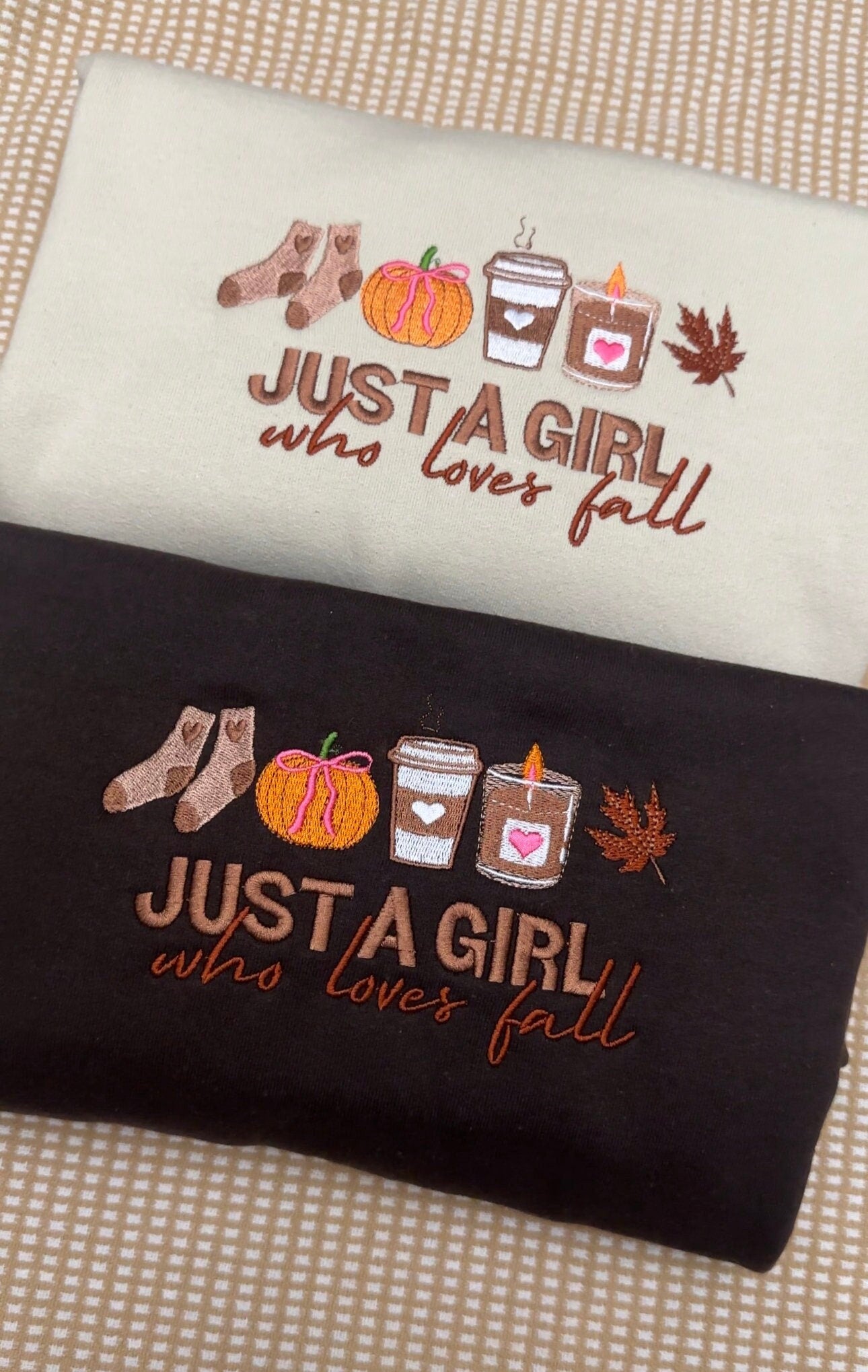 Just a girl who loves fall Embroidered Sweatshirt