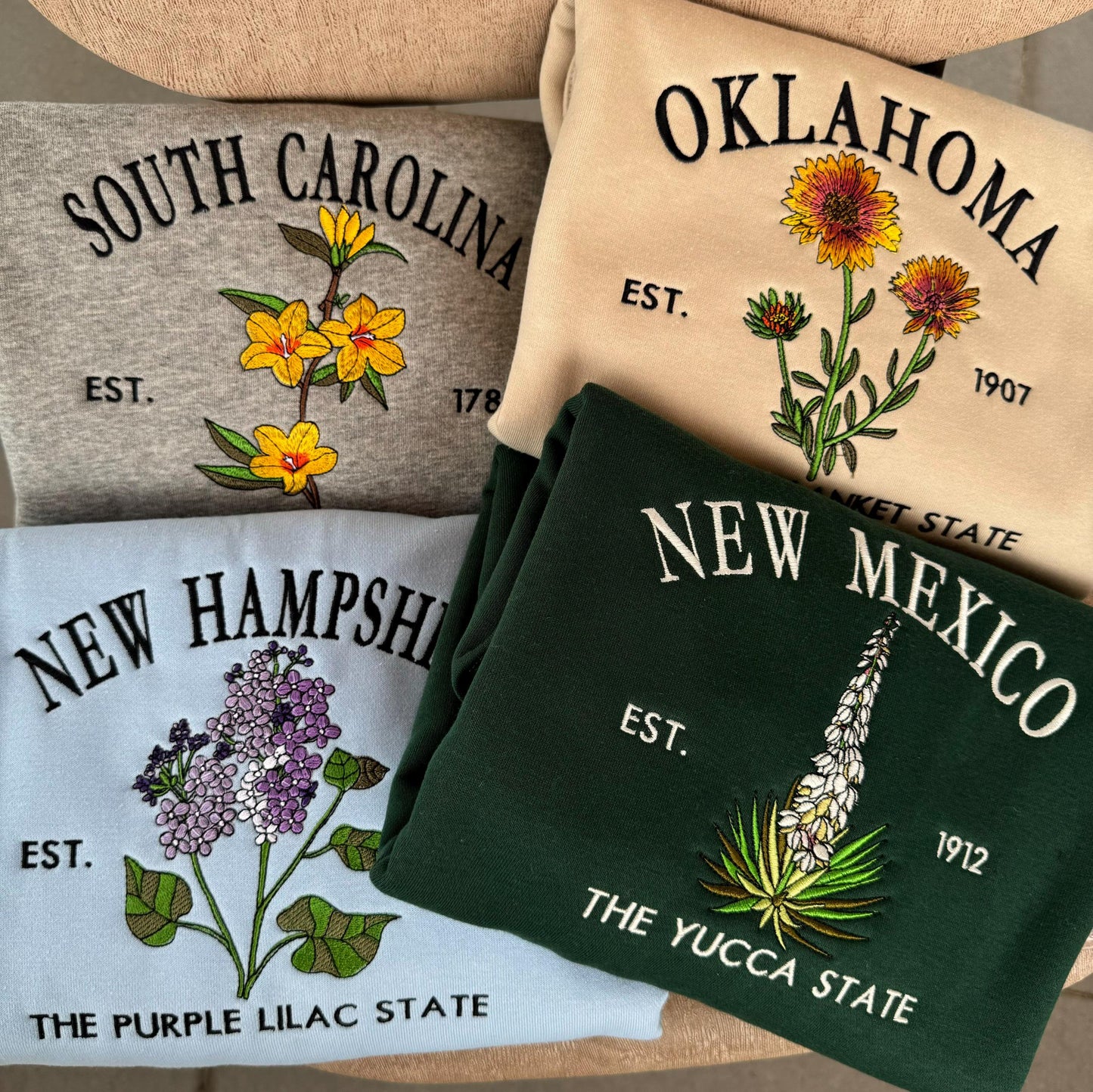 Custom US State Flowers Embroidery Sweatshirt