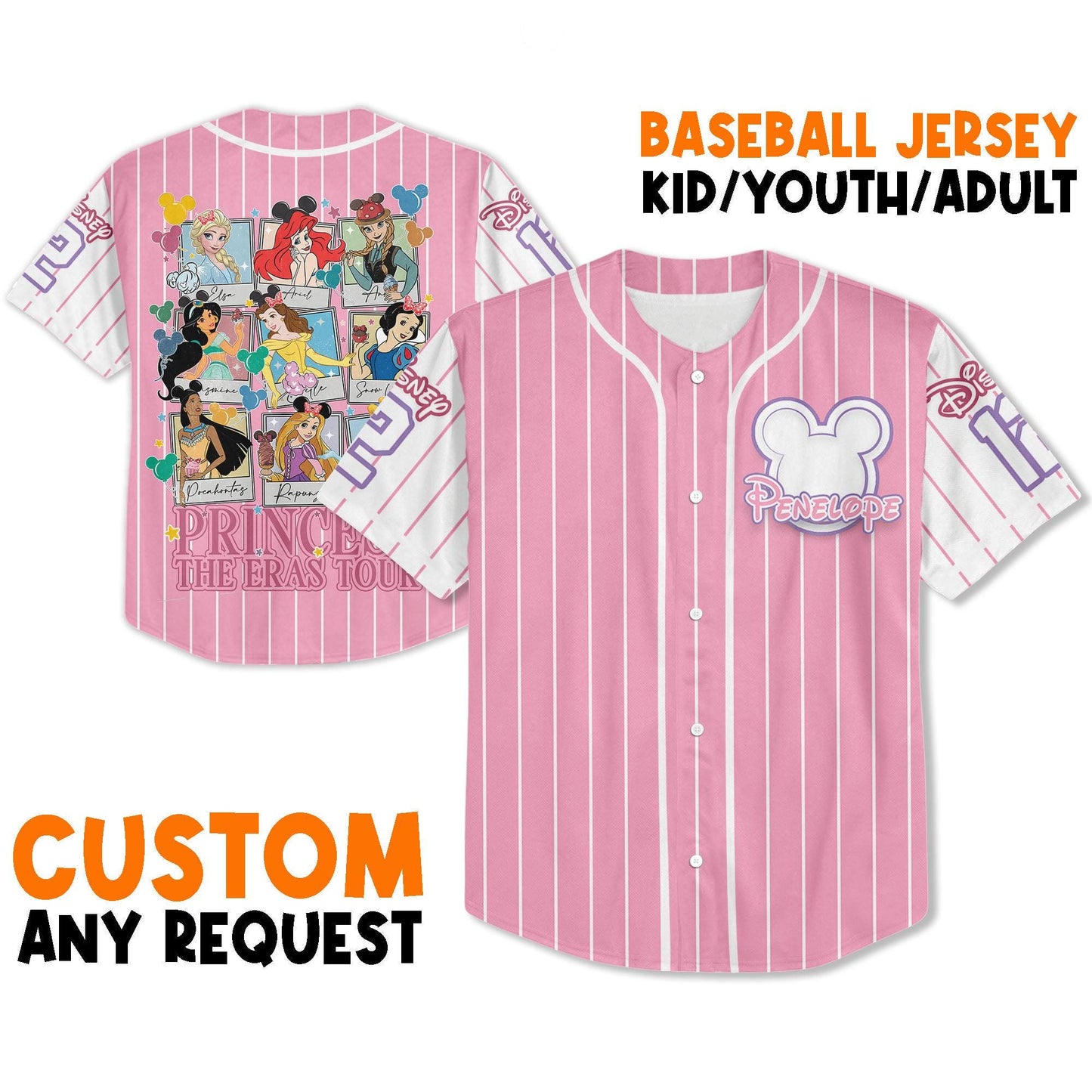 Custom Retro Disney Princess Pink Jersey