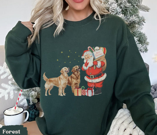Vintage Golden Retriever Santa Christmas Sweatshirt