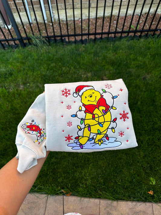 Winnie The Pooh Christmas Lights Embroidered Sweatshirt