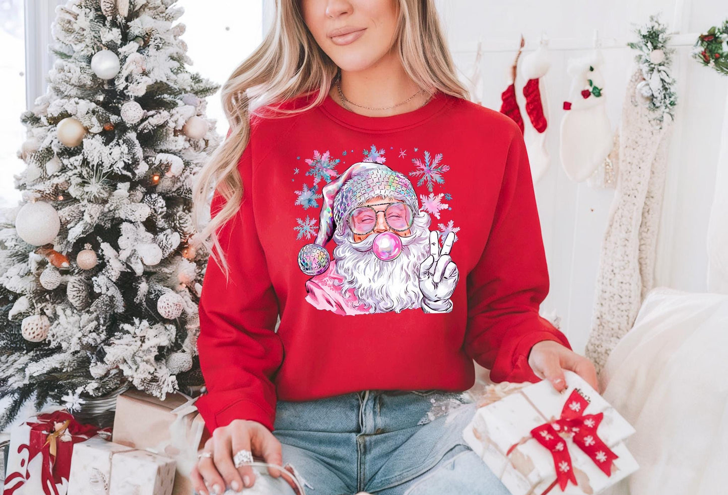 Retro Santa Christmas Blowing Bubble Sweatshirt