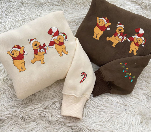 Christmas Bear Pooh Embroidered Sweatshirt