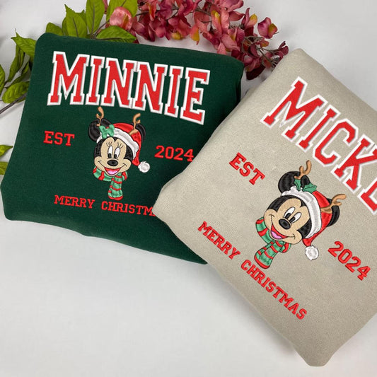 Mickey and Minnie Christmas embroidery sweatshirt