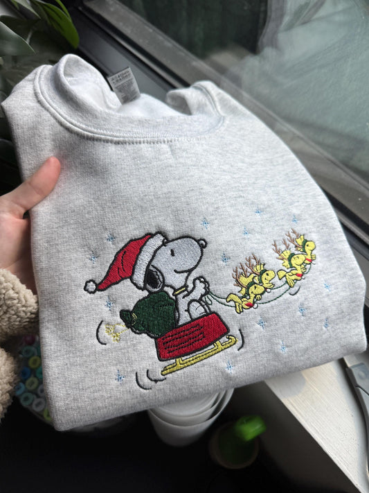 Snoopy and Woodstock Christmas Reindeers Embroidered Sweatshirt