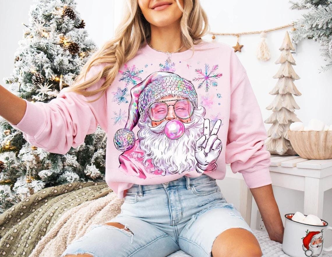 Retro Santa Christmas Blowing Bubble Sweatshirt