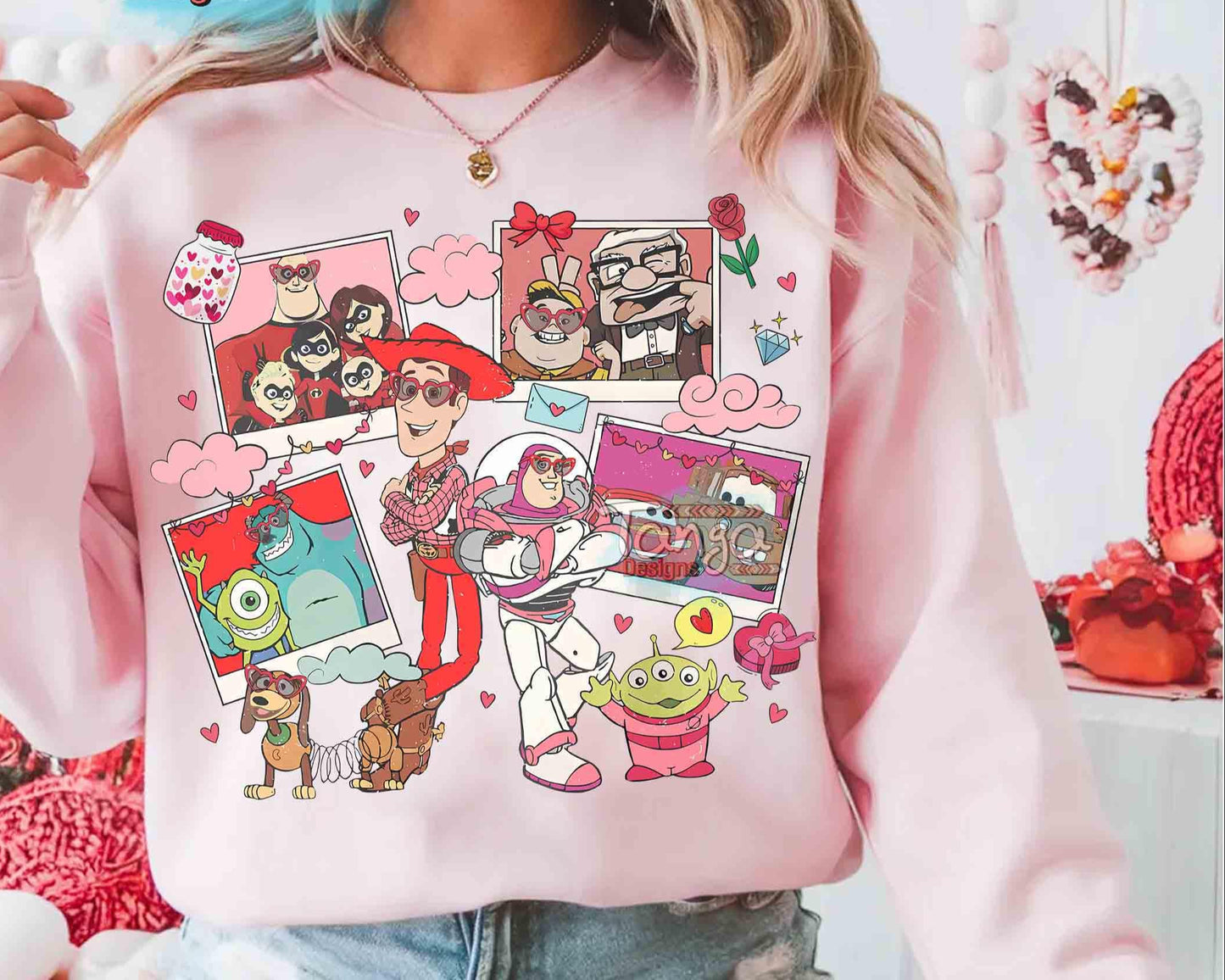 Vintage Disney Pixar Characters Valentine Photos Shirt