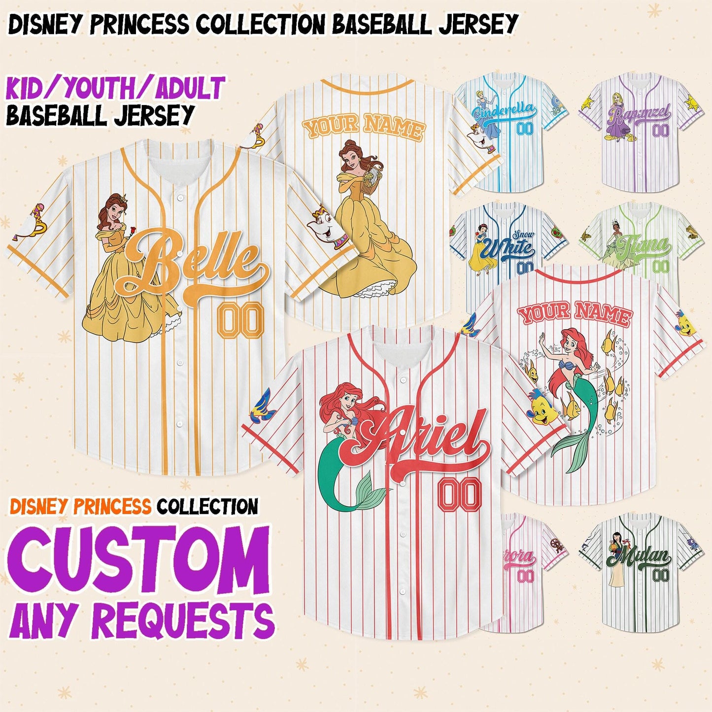 Custom Disney Princess Baseball Jersey