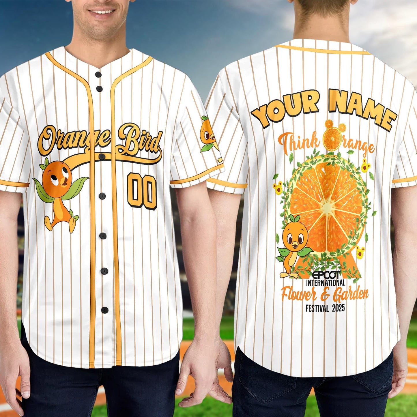 Custom Disney Orange Bird Epcot Flower and Garden Baseball Jersey