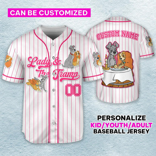 Custom Lady And The Tramp Couple Baseball Jersey for Kids, Youth, Adult