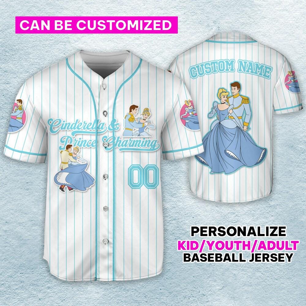 Custom Cinderella And Prince Charming Couple Baseball Jersey for Kids, Youth, Adult (Copy)