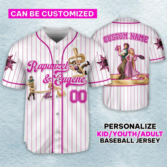 Custom Eugene & Rapunzel Couple Baseball Jersey for Kids, Youth, Adult