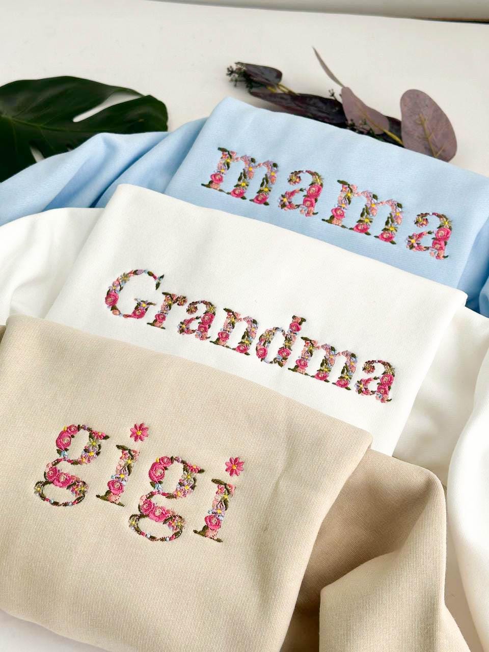 Custom Mama Floral Embroidered Sweatshirt