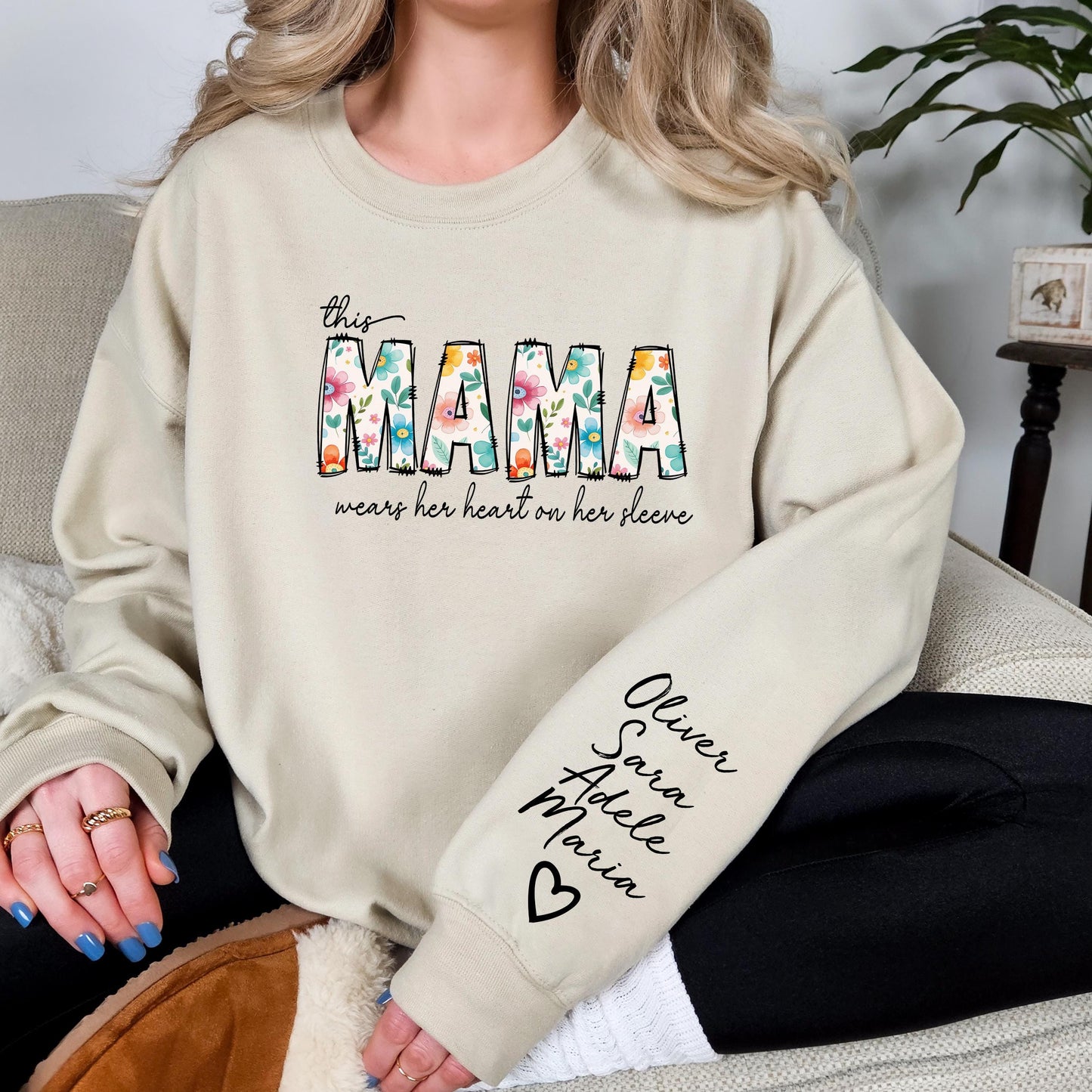 Custom This Mama Wears Her Heart On Her Sleeve Hoodie