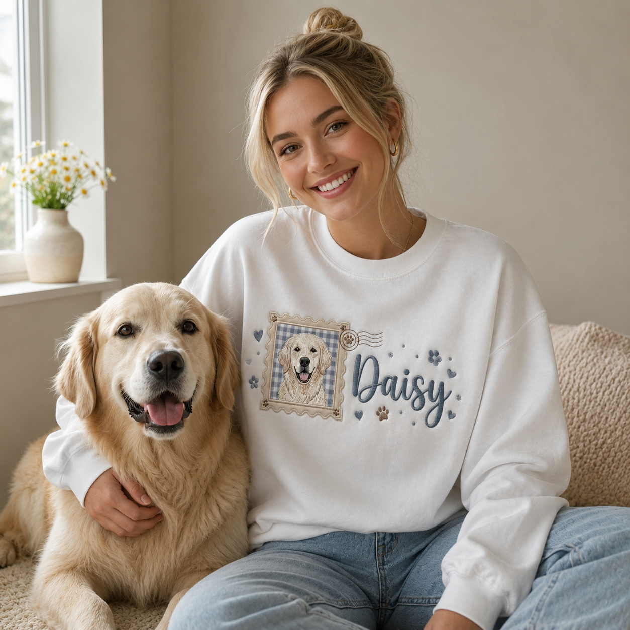 Custom Stamp Coquette Pet Embroidered Sweatshirt