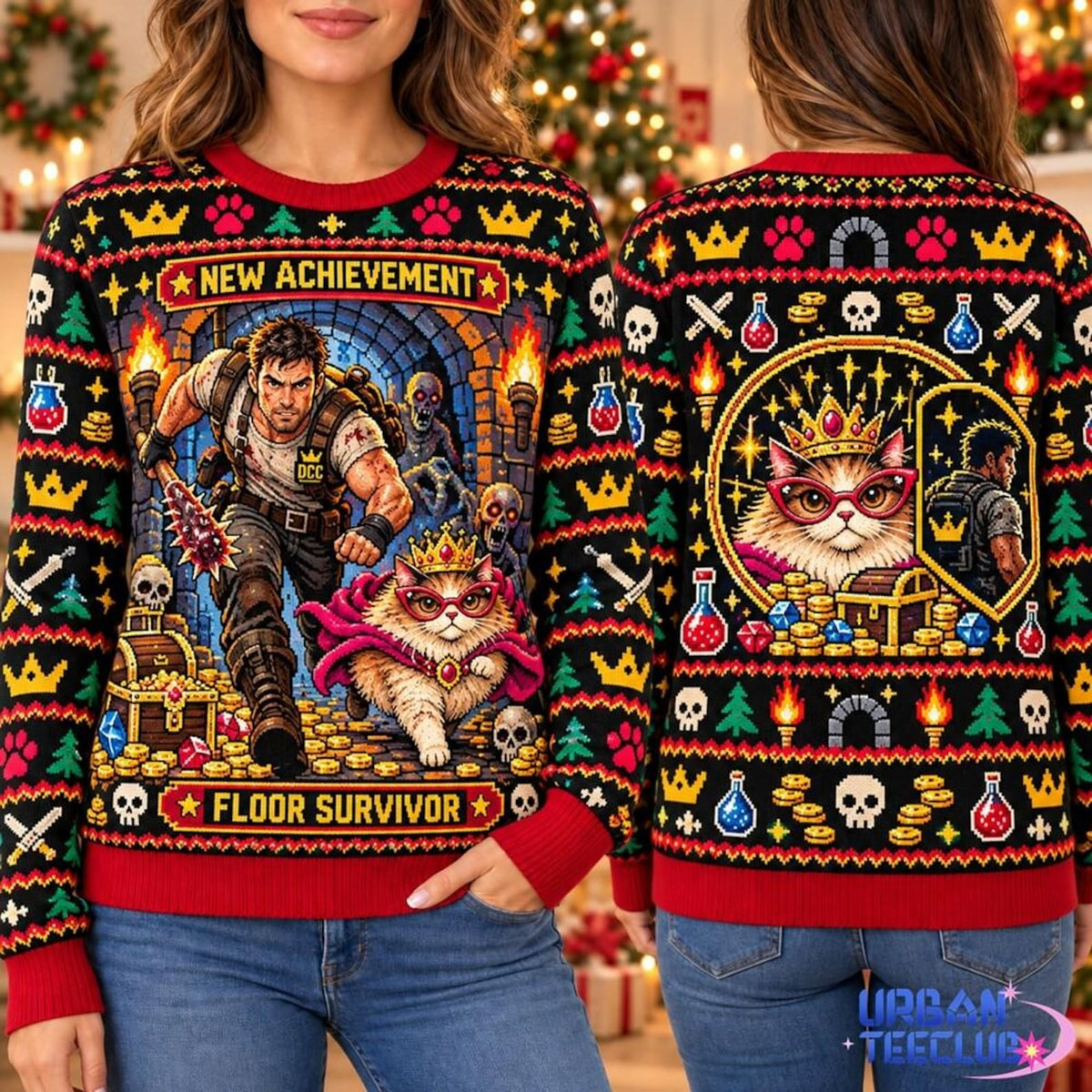 Dungeon Crawler Carl-New Achievement Floor Survivor Ugly Sweater