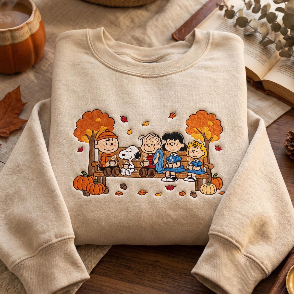 Cute Autumn Friends Embroidered Sweatshirt