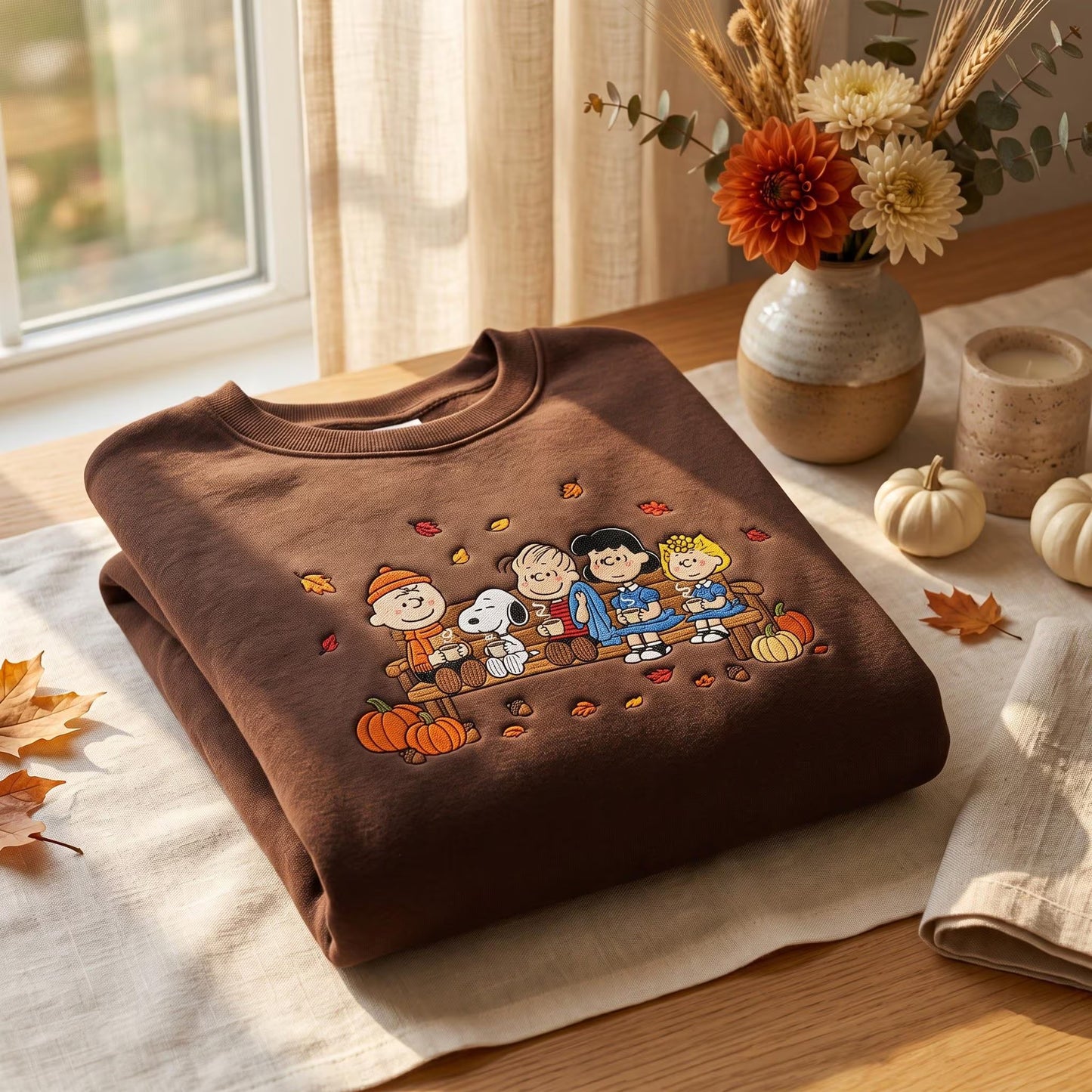 Cute Autumn Friends Embroidered Sweatshirt