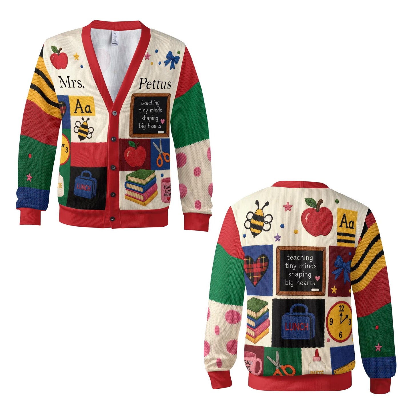 Personalized Teacher Cardigan Sweater-Teaching tiny minds shaping big hearts