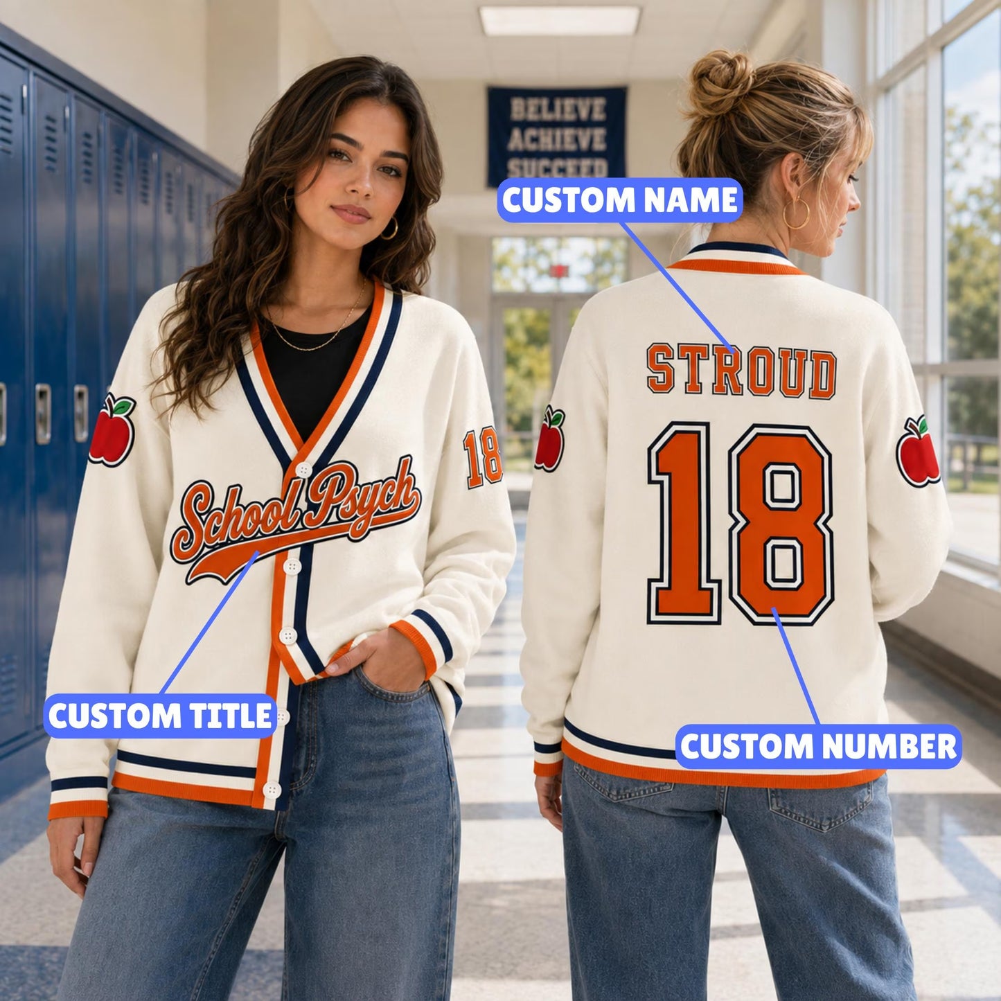 Personalized School Spirit Teacher Cardigan Sweater