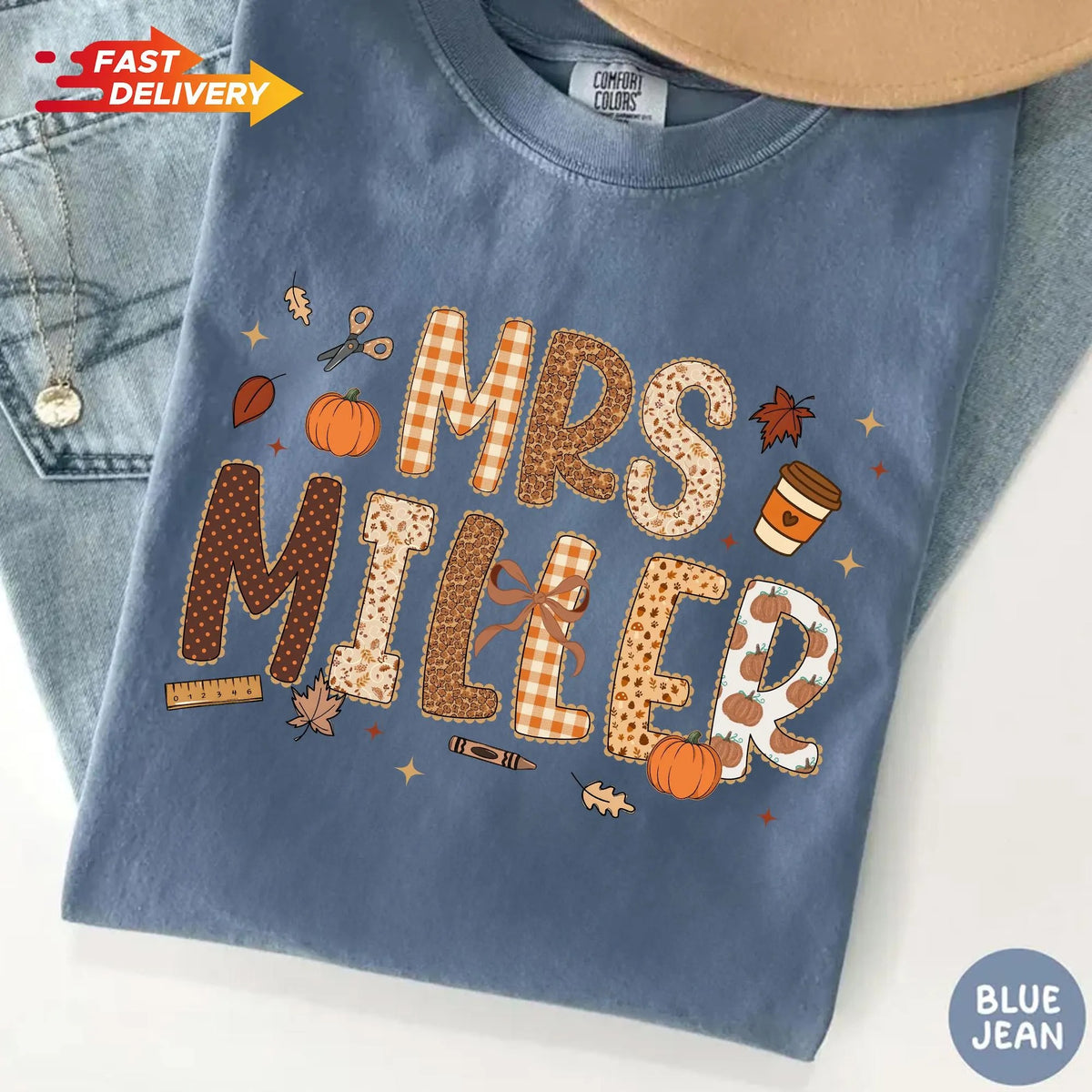 Custom Name Teacher Fall Comfort color T-Shirt