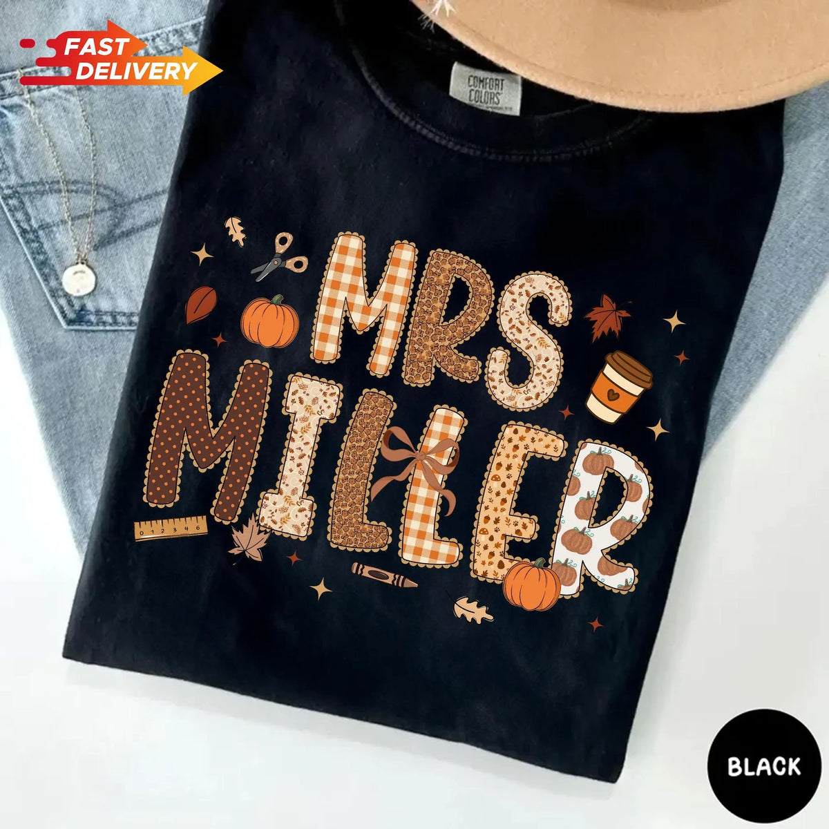 Custom Name Teacher Fall Comfort color T-Shirt