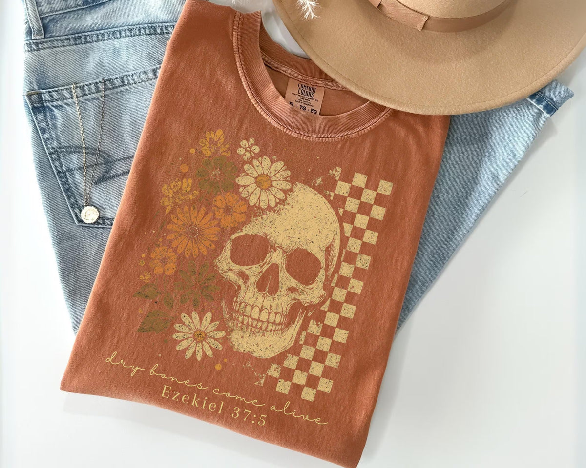 Dry Bones Come To Life Skeleton Floral T-Shirt